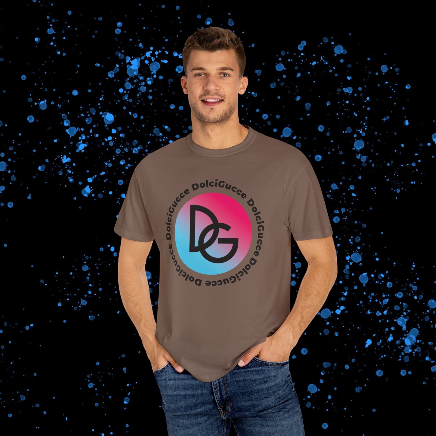 DG - T-shirt: Relaxed fit with DG logo in gradient blue and pink and DolciGucce writing around a circle