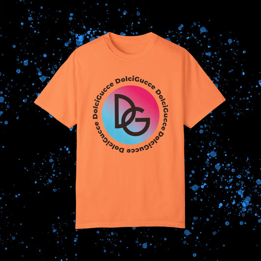 DG - T-shirt: Relaxed fit with DG logo in gradient blue and pink and DolciGucce writing around a circle