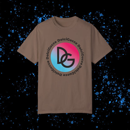 DG - T-shirt: Relaxed fit with DG logo in gradient blue and pink and DolciGucce writing around a circle