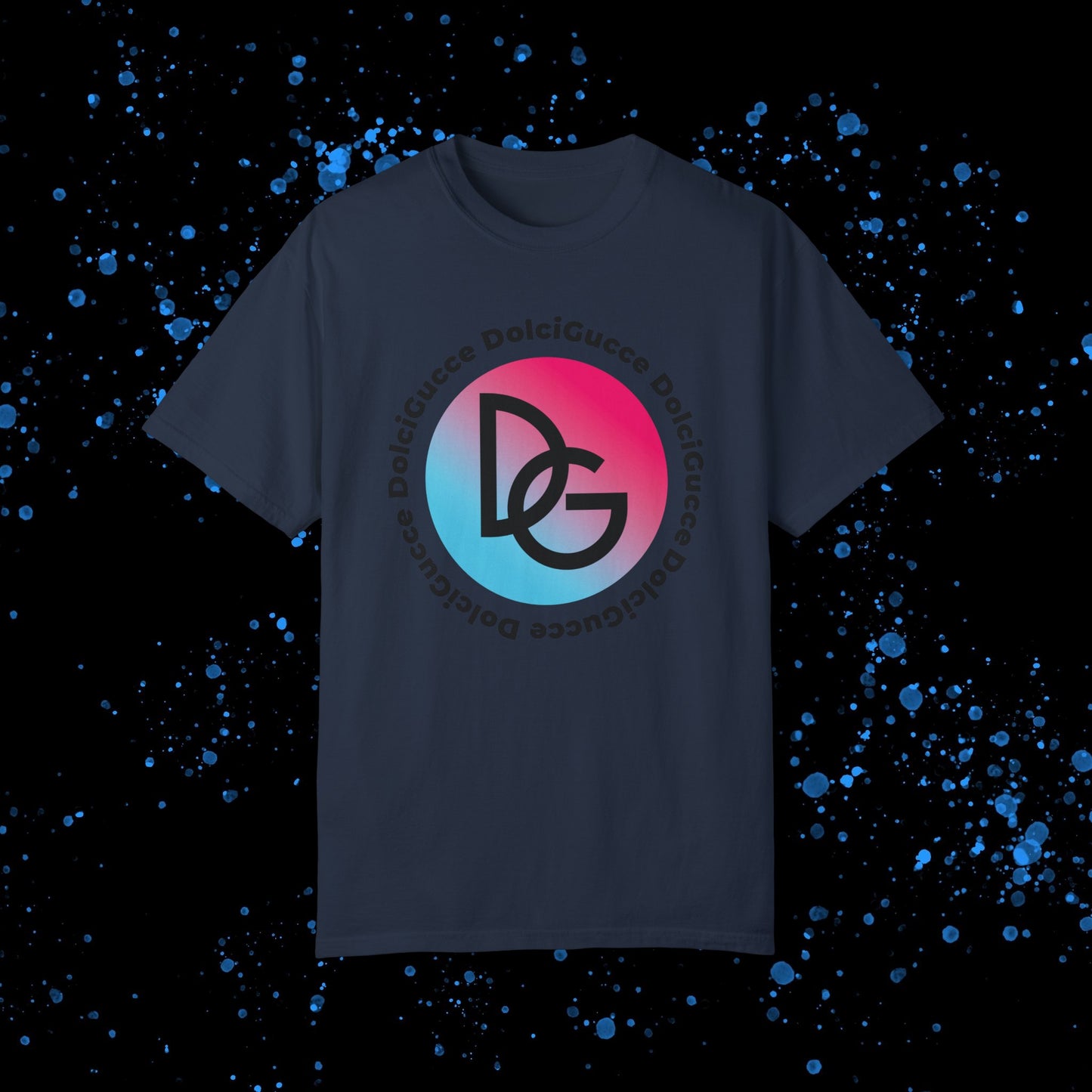 DG - T-shirt: Relaxed fit with DG logo in gradient blue and pink and DolciGucce writing around a circle