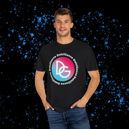 DG - T-shirt: Relaxed fit with DG logo in gradient blue and pink and DolciGucce writing around a circle