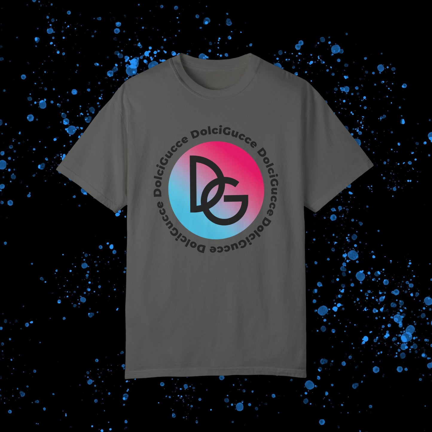 DG - T-shirt: Relaxed fit with DG logo in gradient blue and pink and DolciGucce writing around a circle