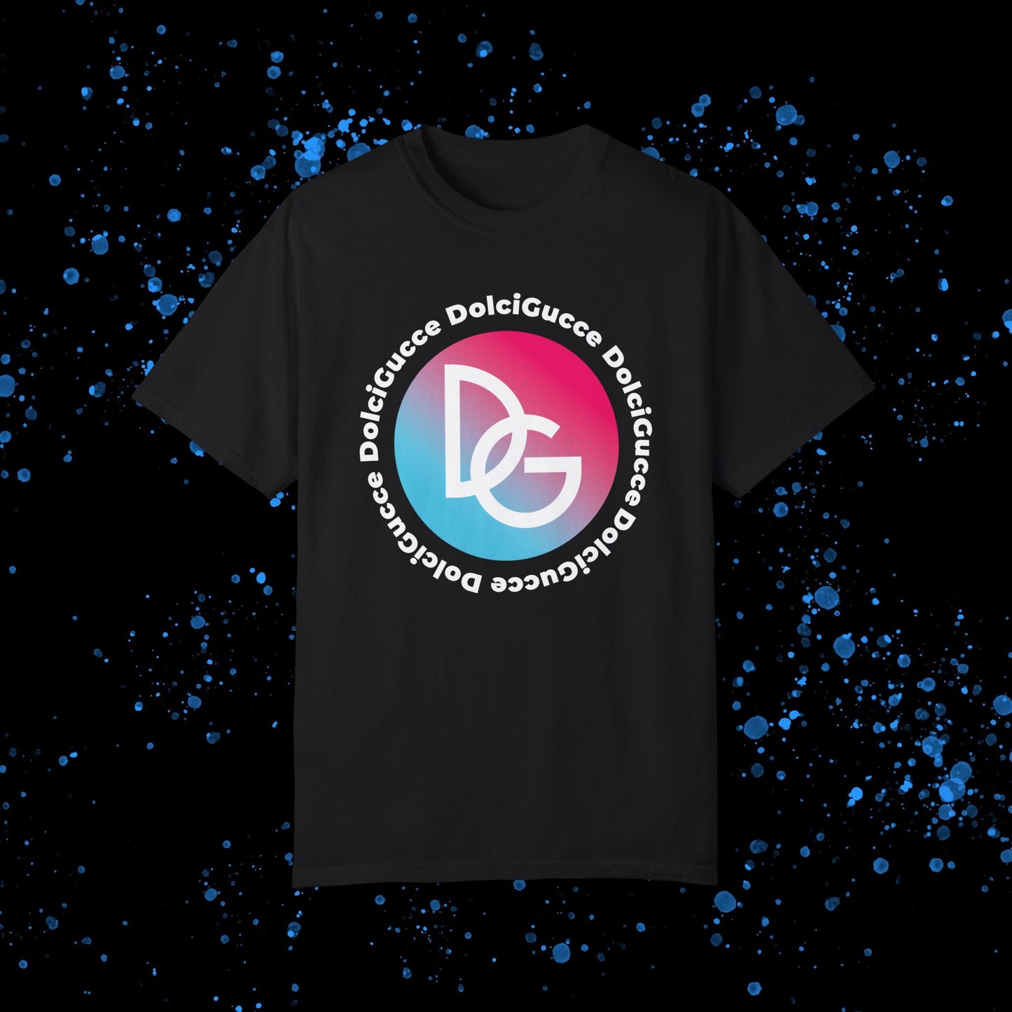 DG - T-shirt: Relaxed fit with DG logo in gradient blue and pink and DolciGucce writing around a circle