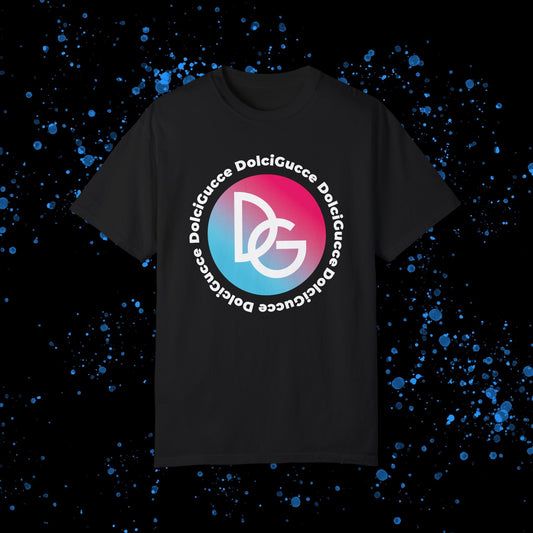 DG - T-shirt: Relaxed fit with DG logo in gradient blue and pink and DolciGucce writing around a circle