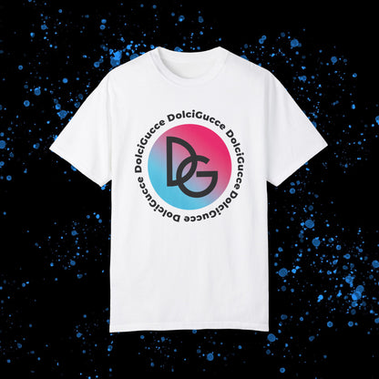 DG - T-shirt: Relaxed fit with DG logo in gradient blue and pink and DolciGucce writing around a circle