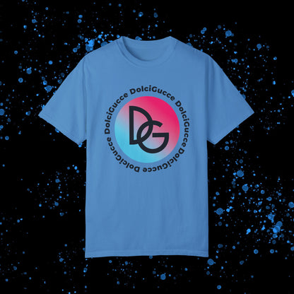 DG - T-shirt: Relaxed fit with DG logo in gradient blue and pink and DolciGucce writing around a circle