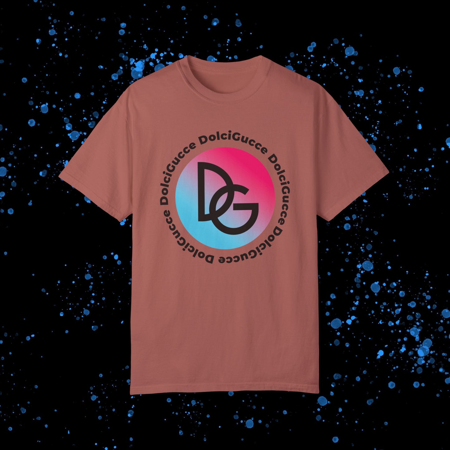 DG - T-shirt: Relaxed fit with DG logo in gradient blue and pink and DolciGucce writing around a circle